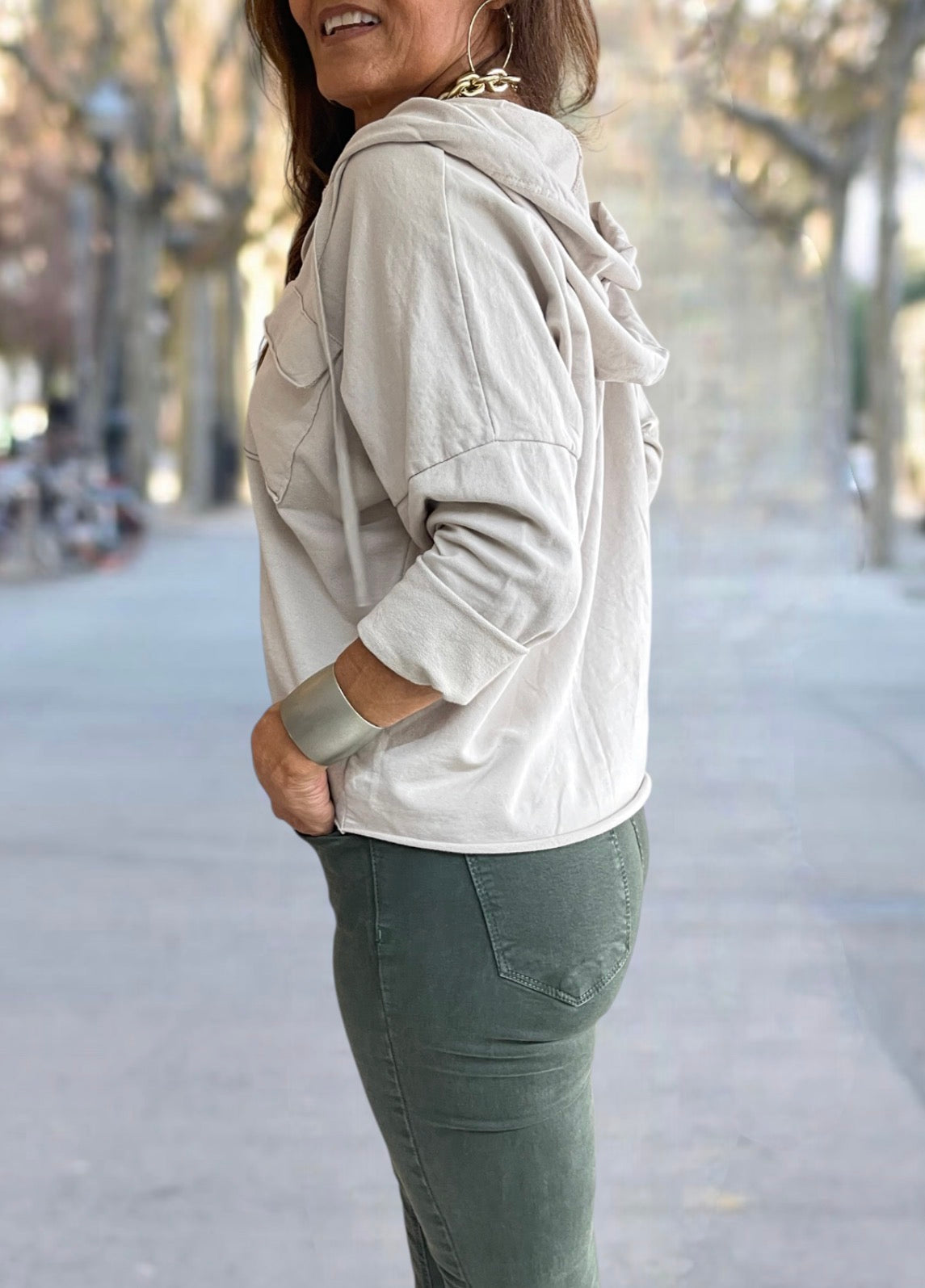 Sudadera Bolsillo Beige