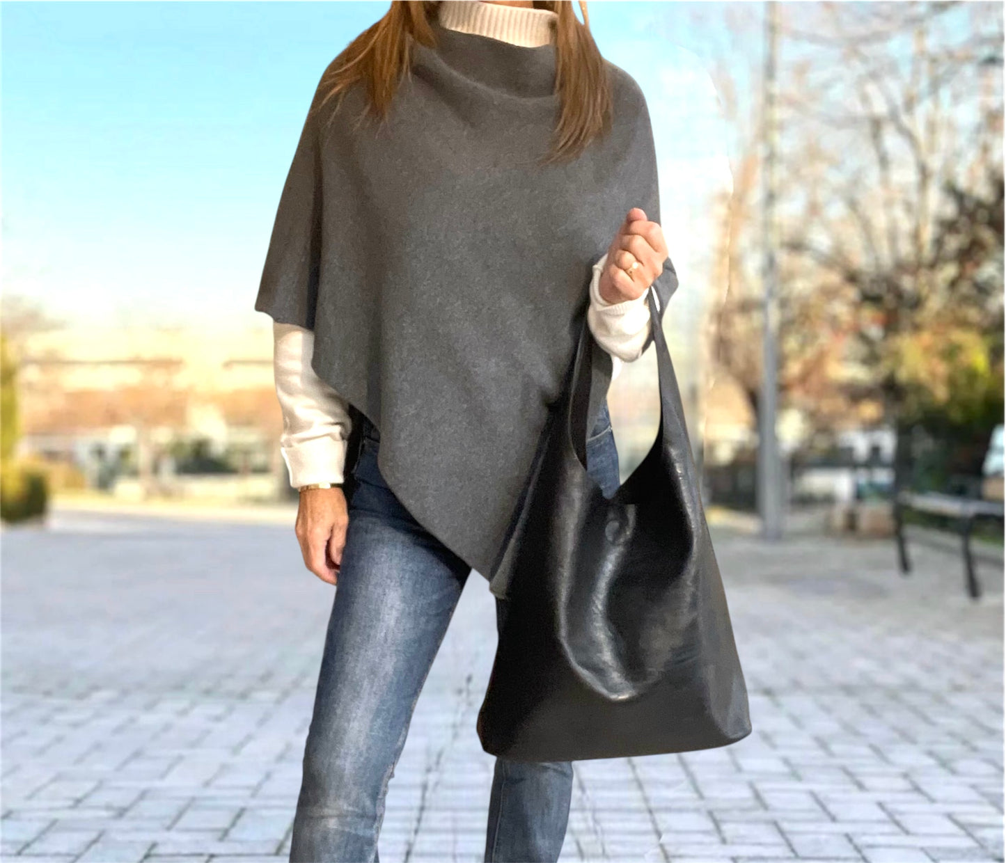 Poncho Basic Gris