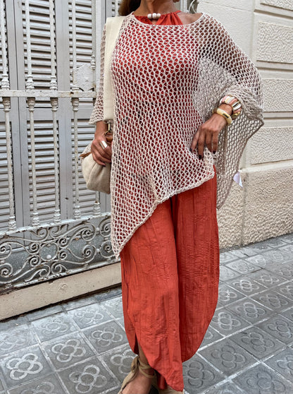 Poncho Crochet Beige
