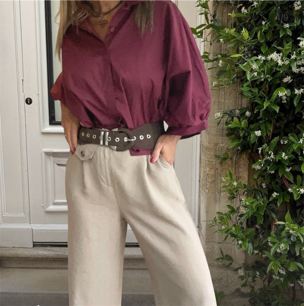 Camisa Abullonada Beige